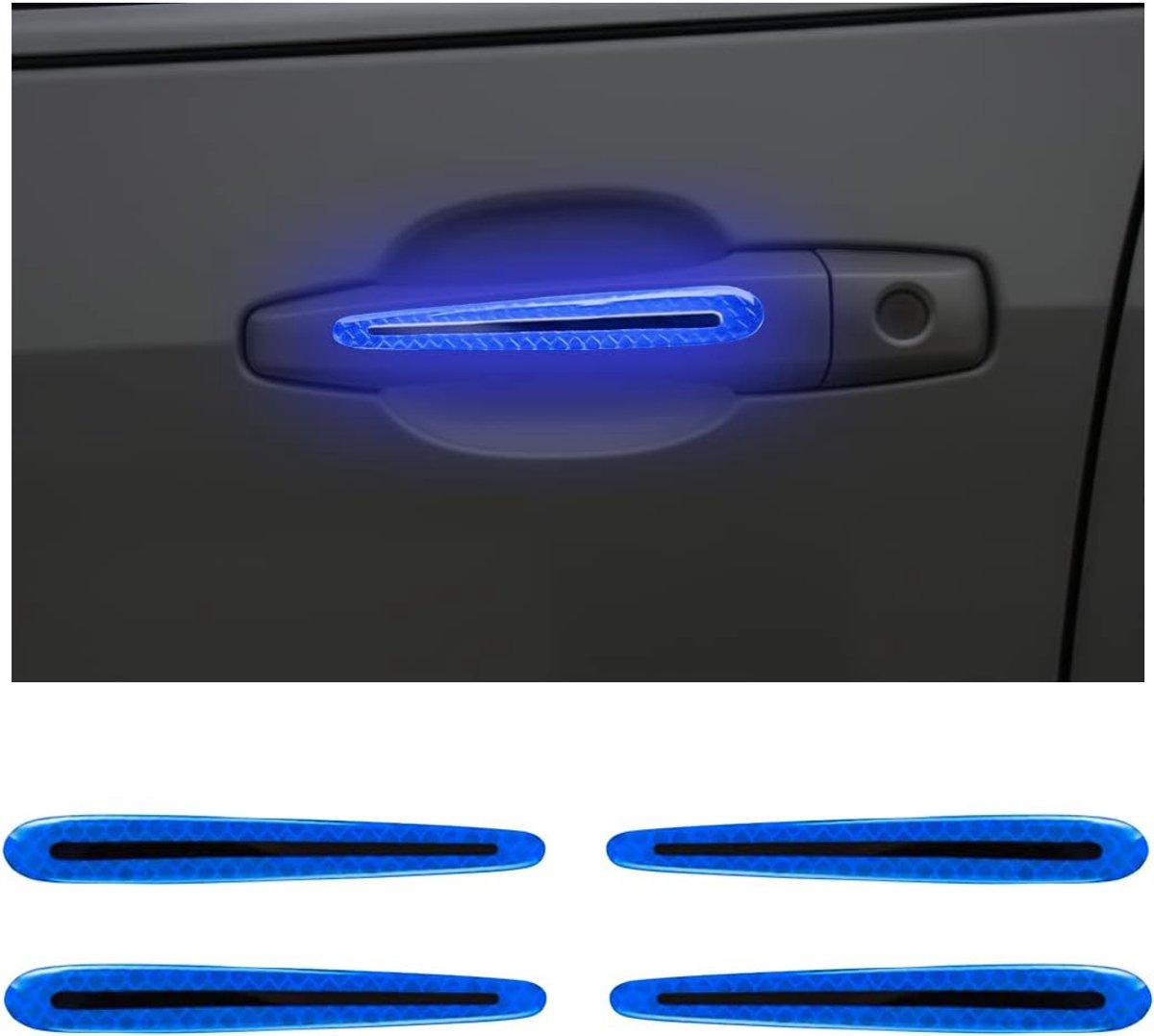 SnelShoppen - Set van 4 Auto Deurgreep Beschermende Reflecterende Stickers - Veiligheidswaarschuwingsstrepen - 3D Carbon Fiber Auto Deurgreep Verf Kra