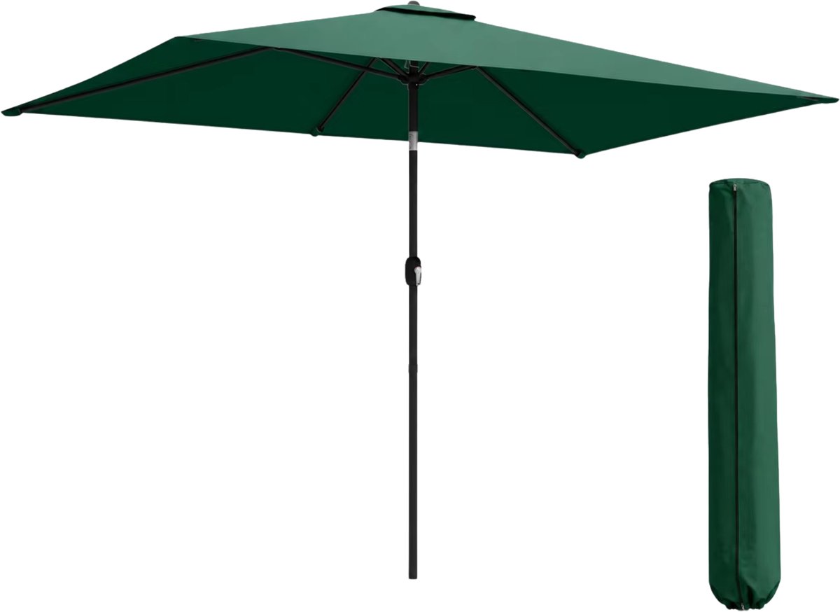 Tuinparasol 300x200 cm Groen – Lichtbestendig Polyester 180g - - met Slinger & Beschermhoes