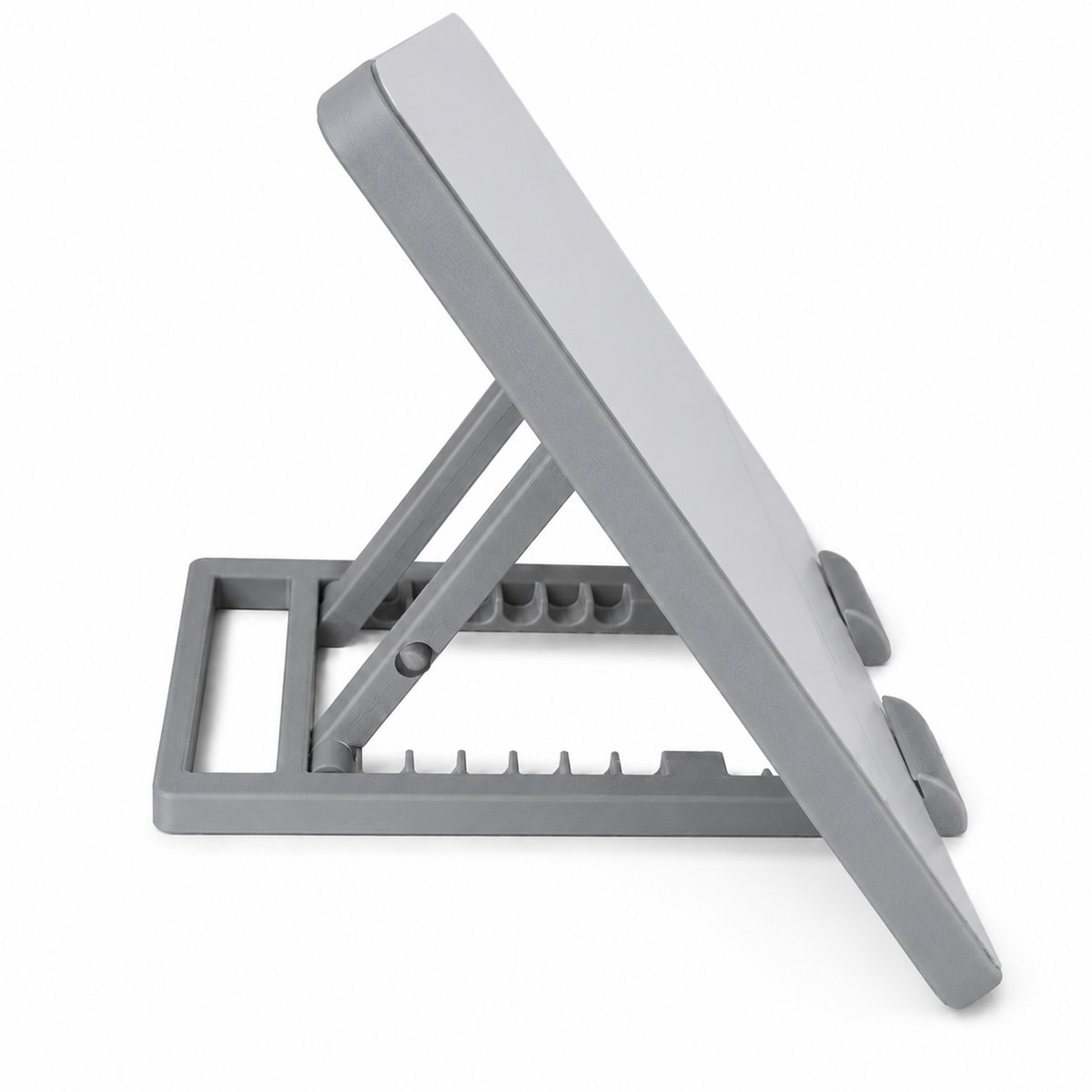 Tablet Houder - iPad Standaard - Opvouwbare Tablet Stand - Verstelbare Kijkhoek - Universele Bureauhouder - Stevige Tablet Houder - Compact Design - Grijs