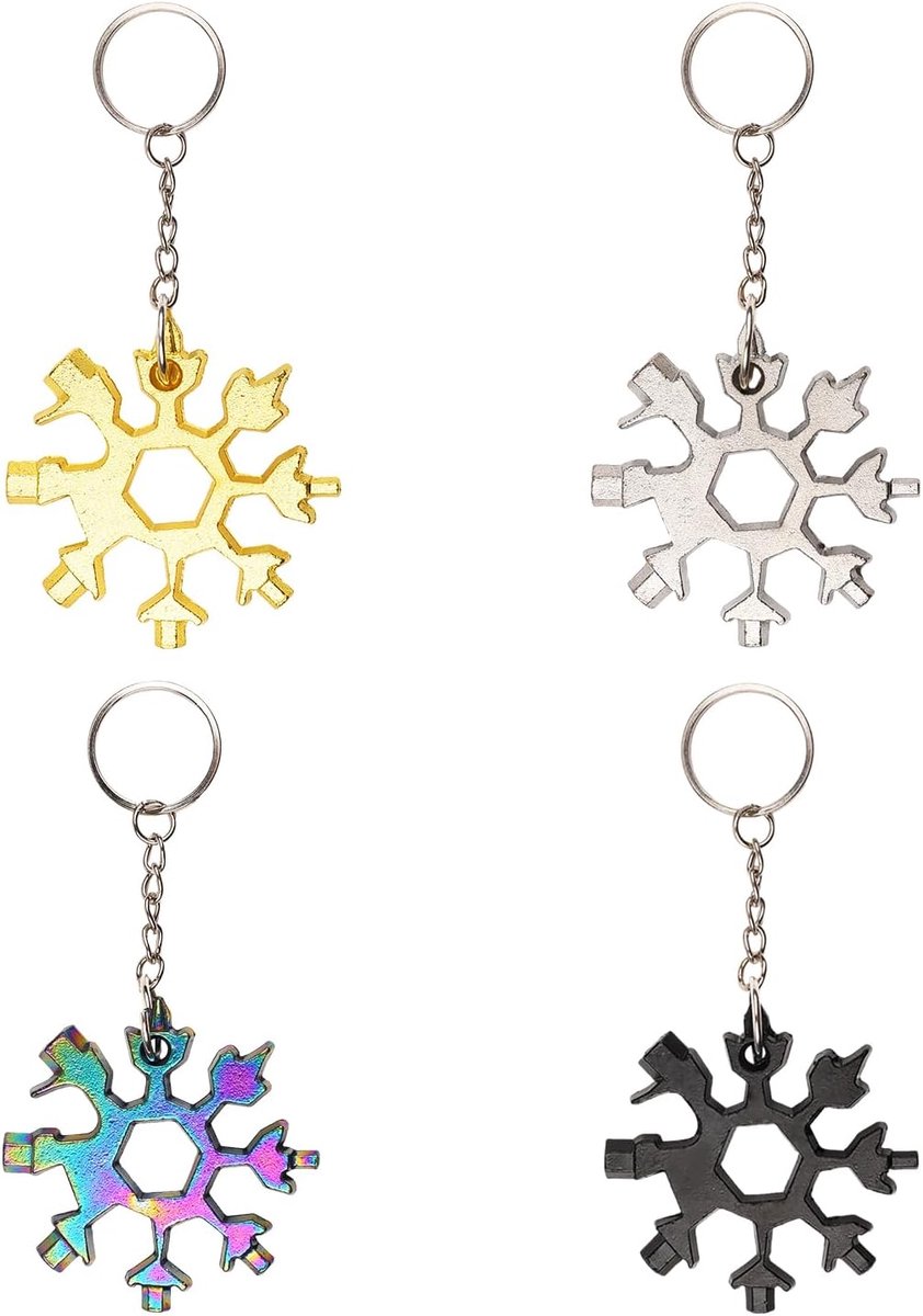 SnelShoppen - Snowflake Multi Tool Sleutelhanger - Roestvrijstalen Multifunctionele Sleutelhanger met Schroevendraaier en Flesopener - Ideaal voor Cam