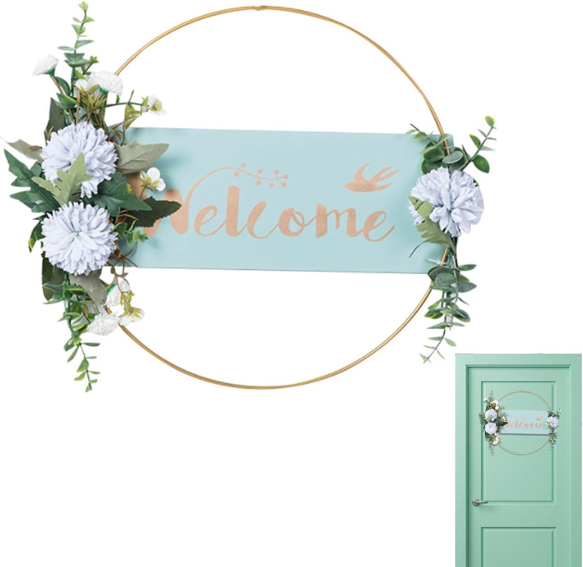 SnelShoppen - Kunstbloemen Deurkrans, Metaal Bloem Krans, Decoratie Wreath voor Deur, Gedroogde Bloemen Krans, Geschikt voor Pasen Decoratie, Woonkame