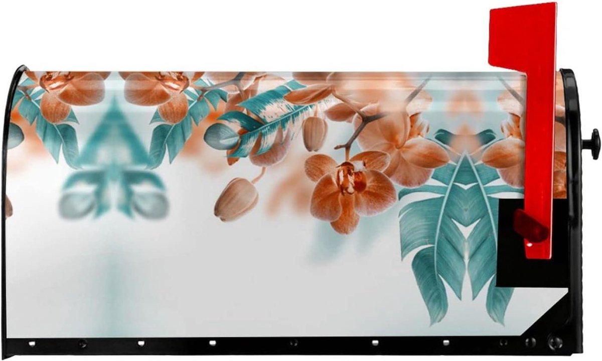 Brievenbus Cover - Brievenbus Decoratie - Brievenbus Versieren - Magnetische Bevestiging - 21x18 inch - Blauwgroen Oranje Bloem