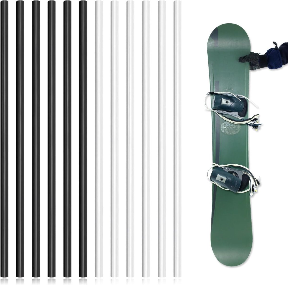 SnelShoppen - 12-delige Snowboard Reparatiekit met Ptex Kaarsen voor Ski en Snowboard Onderhoud - Zwart en Wit - 6mm Ptex Reparatiesticks voor Bescher