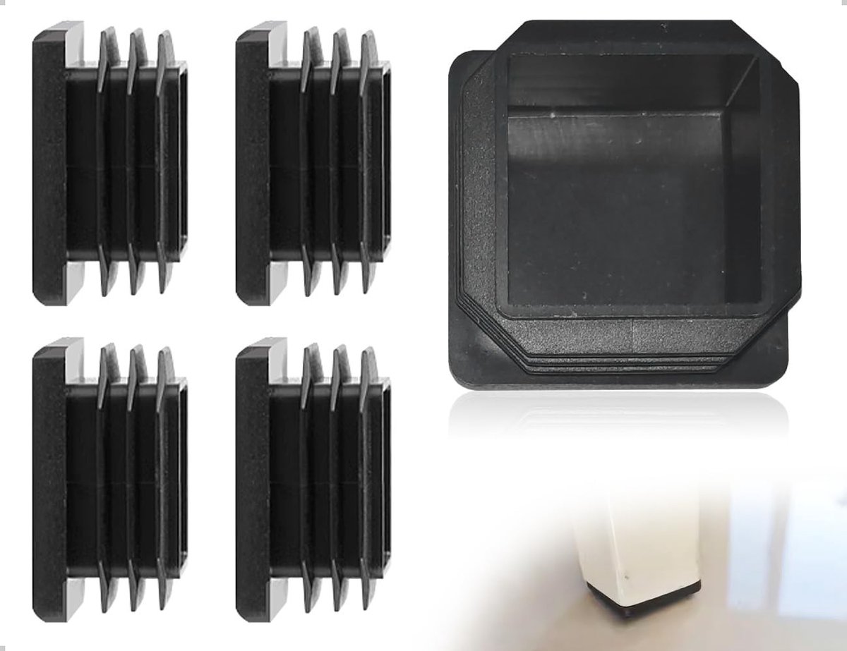 Set van 4 Vierkante Plastic Eindkappen voor Buizen - Slat Stops voor Stalen Buizen en Meubels (Zwart, 30x30)