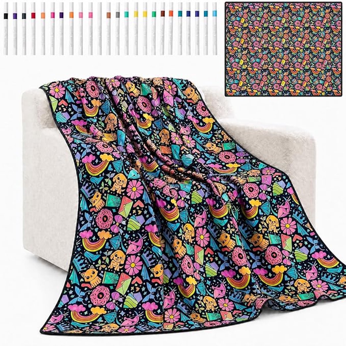 DIY Kleurdeken - DIY schilderdeken - schilderdeken - Creatief Knutselen - creatief spelen - Wasbare Coating - Woondecoratie - voor Interactive Family Activity, Stress Relief - met 24 kleurmarkers - 150*125cm