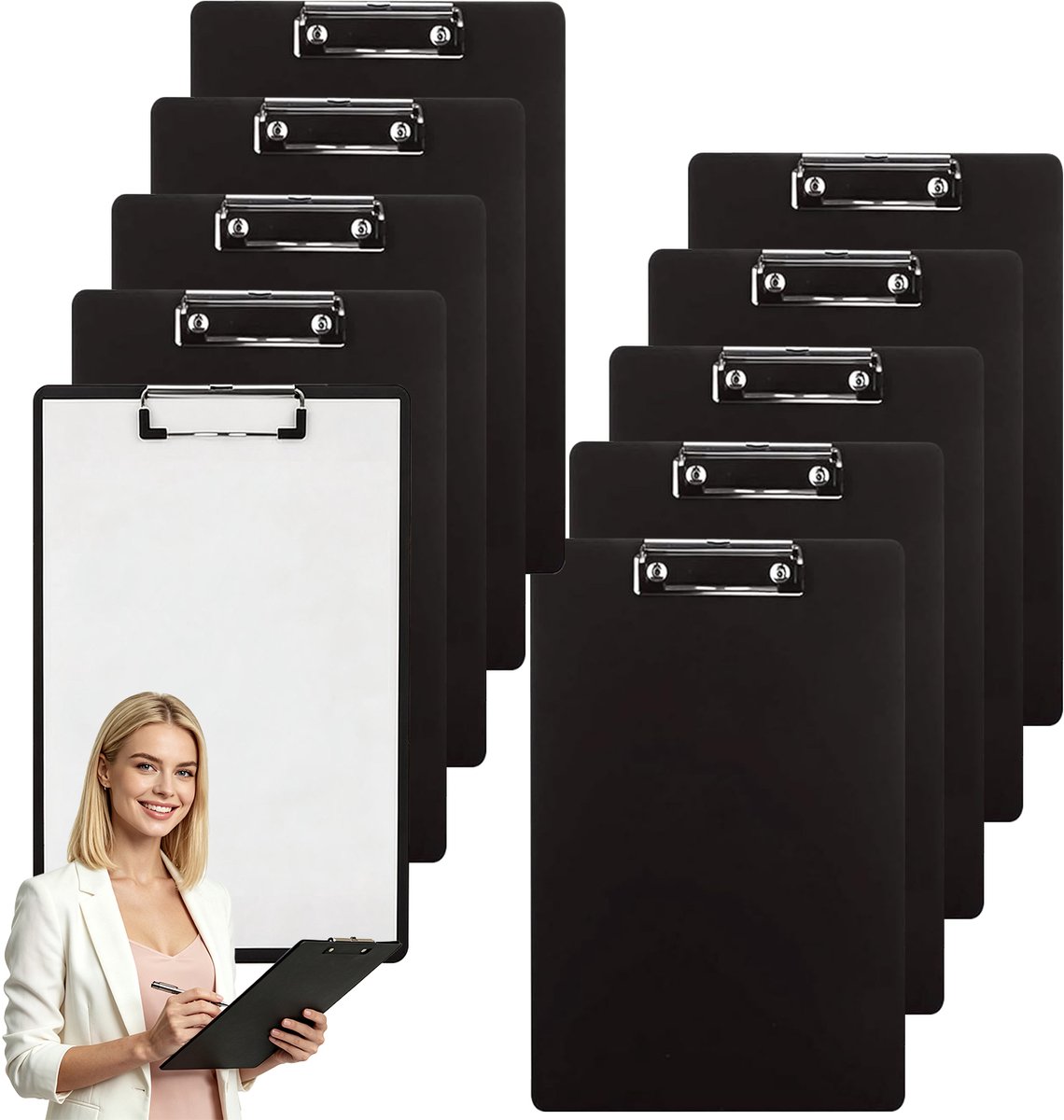 Klemborden - A4 Plastic Schrijfbord 10 Stuks - Sterke Metalen Klem & Lichtgewicht - Uitschuifbare Ophangring - Afgeronde Hoeken & Duurzaam - Voor Kantoor, School & Presentaties
