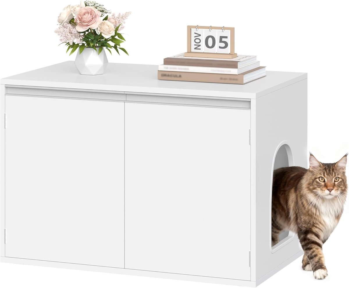 Hzuaneri Kattenbakombouw met Verwijderbare Scheidingswand, 80 cm, Wit