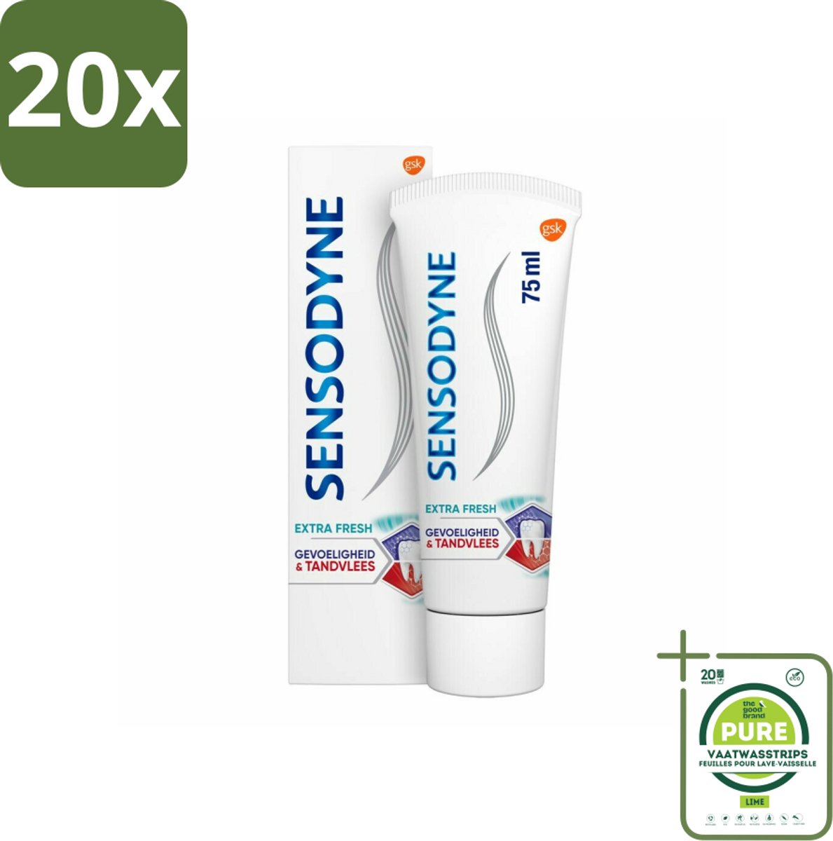 20 x Sensodyne - Tandpasta - Gevoeligheid & Tandvlees - Extra Fresh - 75 ml - Grootverpakking - Tandpasta Gevoelige Tanden - Tandvleesproblemen - Tandplak - Gevoelige Tanden - Tandvleesverzorging