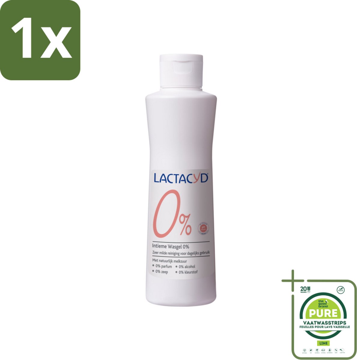1 x Lactacyd – 0% – Milde Wasgel – 250 ml - Intieme Wasgel - Gevoelige Huid - PH-vriendelijk - Zeepvrij - Milde Wasgel