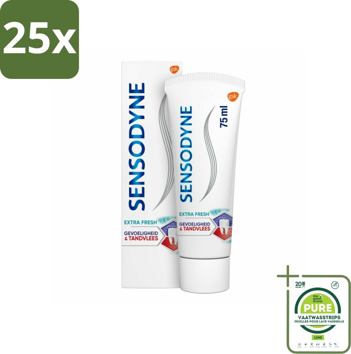 25 x Sensodyne - Tandpasta - Gevoeligheid & Tandvlees - Extra Fresh - 75 ml - Grootverpakking - Tandpasta Gevoelige Tanden - Tandvleesproblemen - Tandplak - Gevoelige Tanden - Tandvleesverzorging