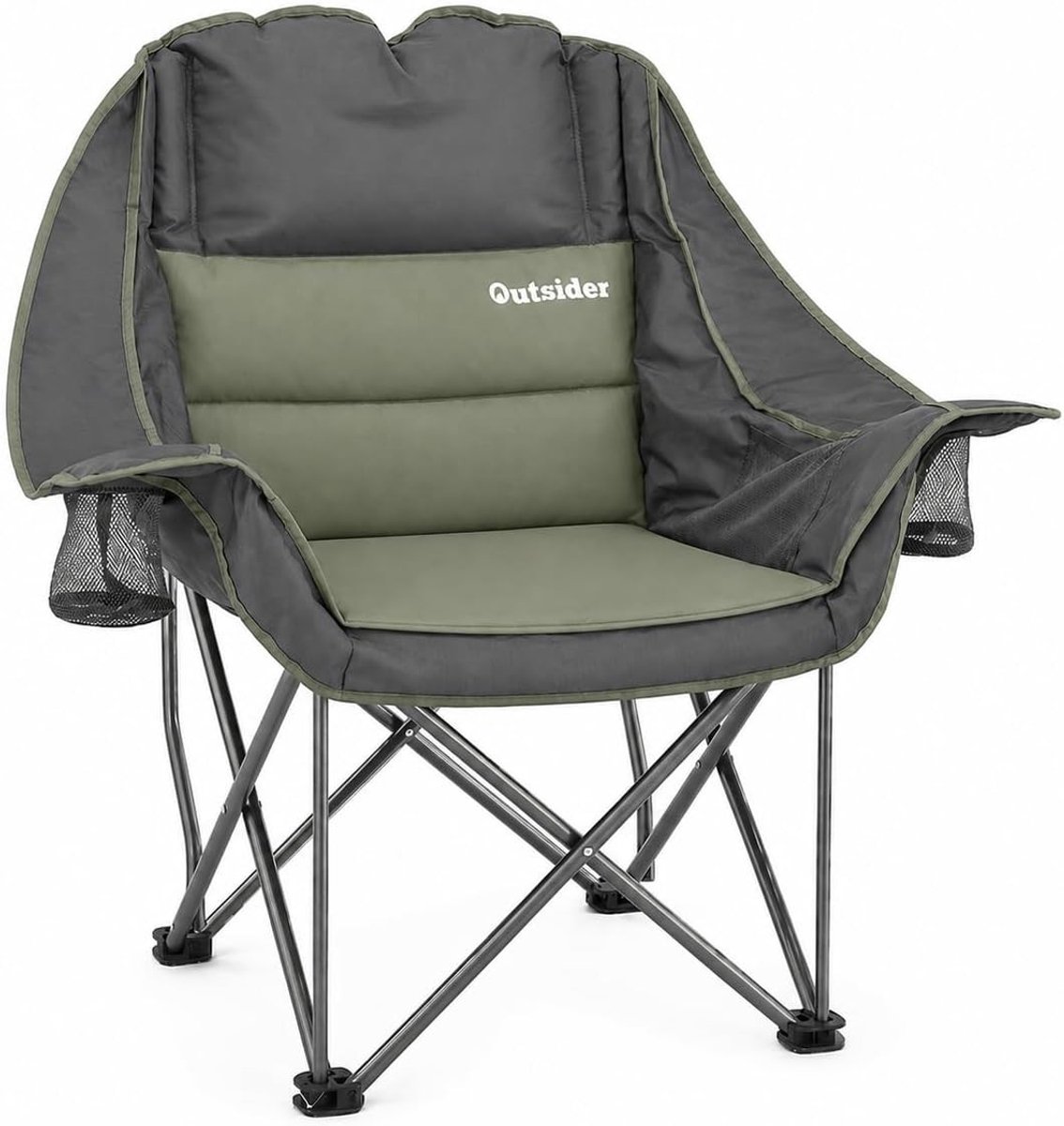 Extra Grote Campingstoel - Zwart - 99 x 102 cm - Gevoerde Klapstoel met Bekerhouders - Voor Outdoor en Indoor Gebruik