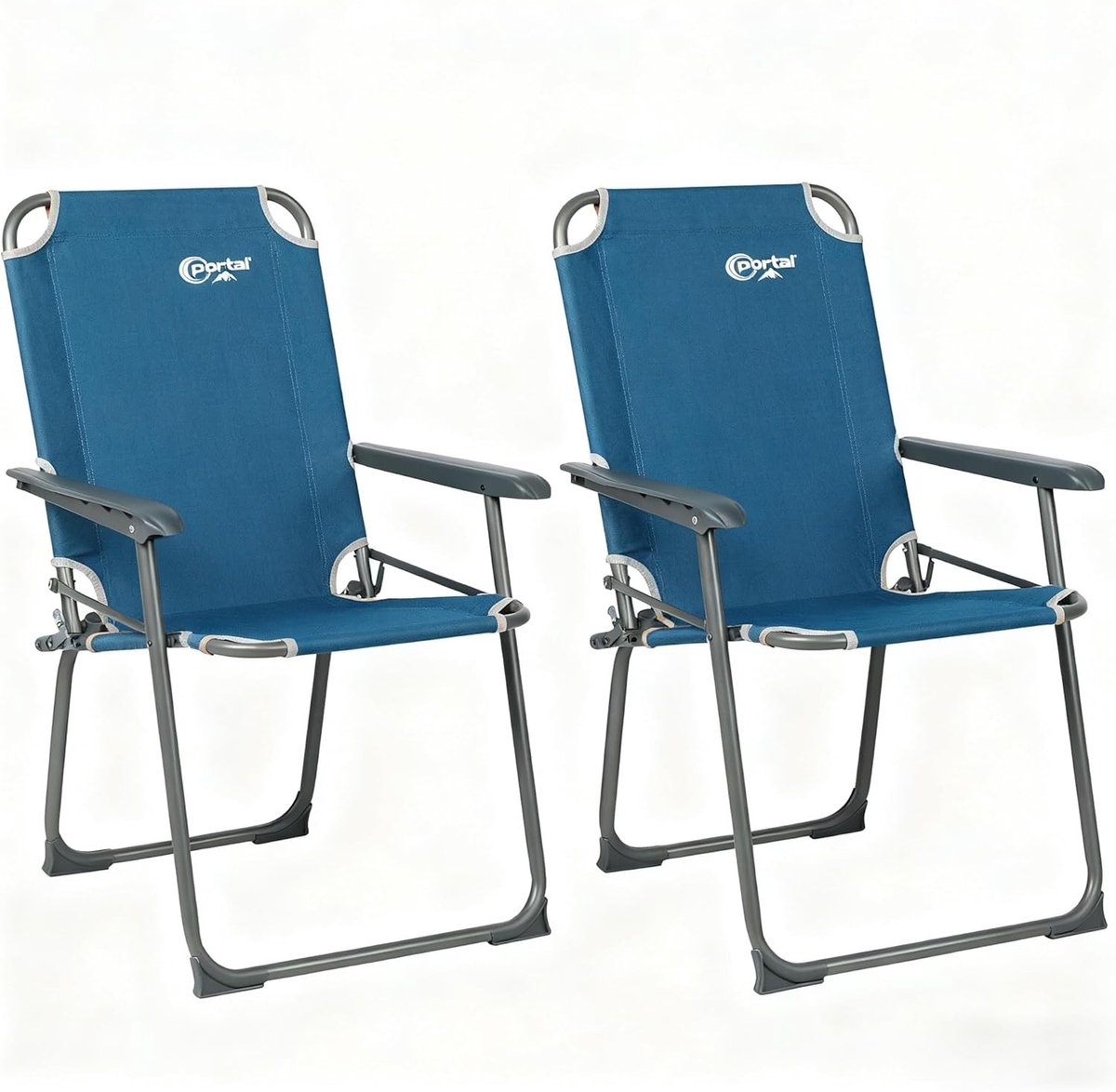 Campingstoel - Blauw - 2 stuks - Opvouwbare Klapstoel met Hoge Rugleuning - Voor Outdoor en Tuin