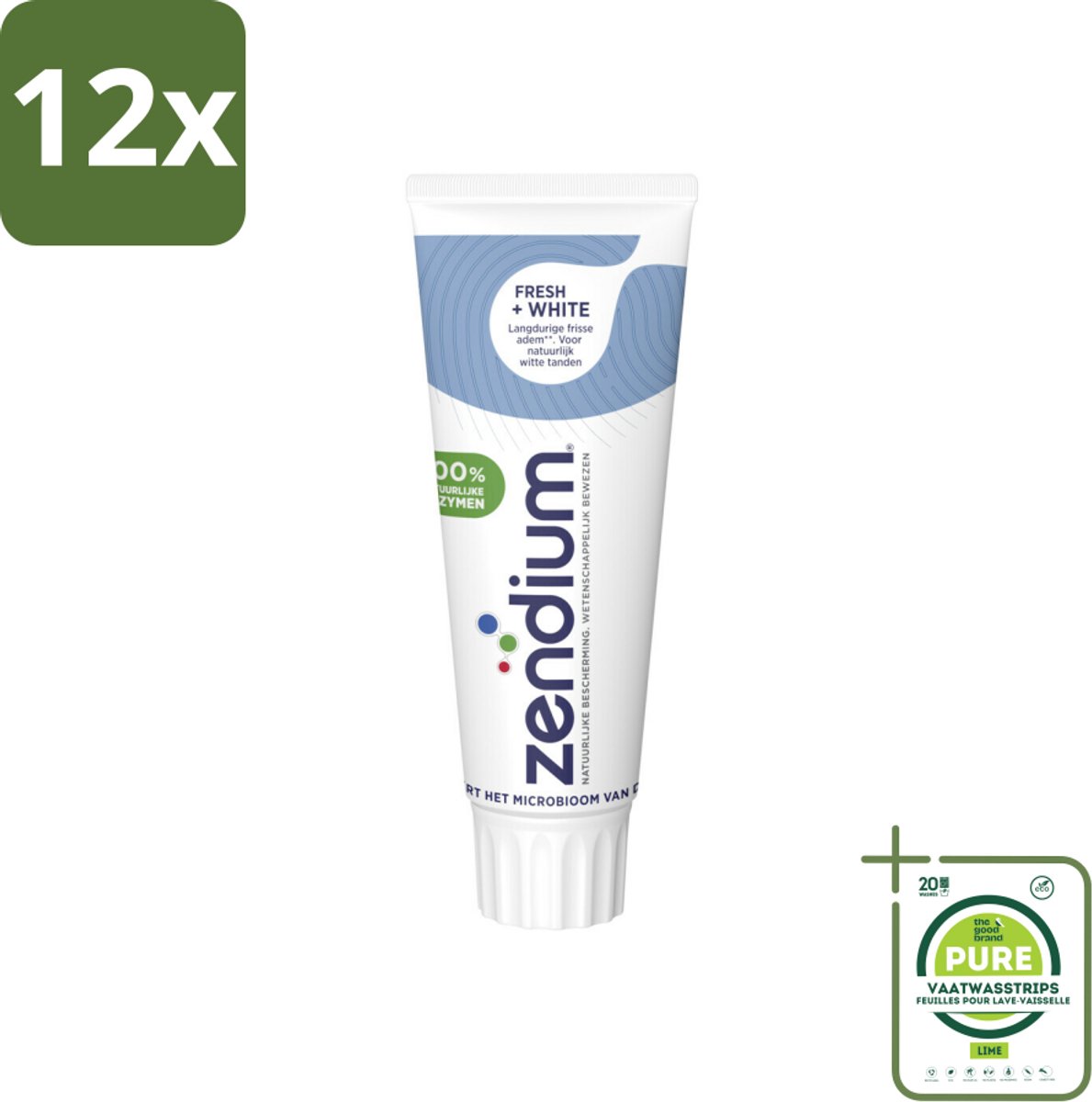 Zendium - Tandpasta - Fresh+ White - 75 ml - Voordeelverpakking - 12 stuks - Tandpasta - Frisse adem