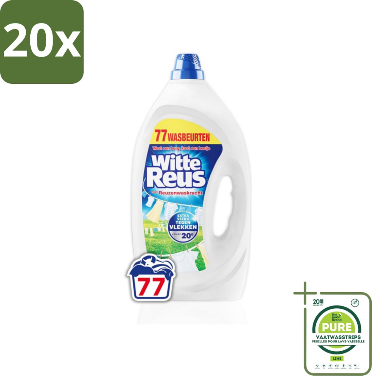 20 x Witte Reus - Vloeibaar Wasmiddel - Witte Was - 77 Wasbeurten - Grootverpakking - Witte Was - Wasmiddel - Vlekken Verwijderen - Waskracht - Vloeibaar Wasmiddel