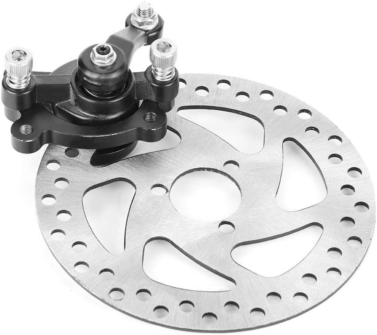 SnelShoppen - Disc Brake Set Aluminium Zwart Remklauw + Zilveren Schijfset 140 Mm voor Mini Gas of Elektrische Kart, ATV, Mini Scooter, SUV's