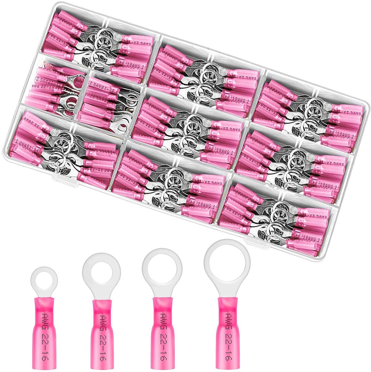 SnelShoppen - Pack van 120 Crimp Connectoren, 12V Kabel Connectoren, Auto Elektrische Connector, Ring Connectoren, Kabel Lugs, Oogjes, Ring Klem voor
