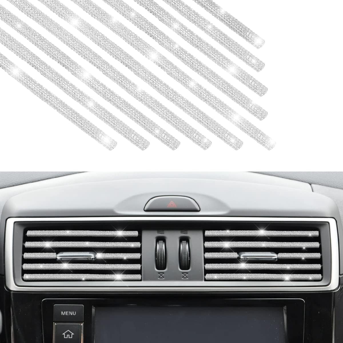 SnelShoppen - Bling Decoratieve Strips voor Auto Airconditioning Trim Diamanten Interieuraccessoires voor de Meeste Rechter Ventilatieopeningen (Zilve