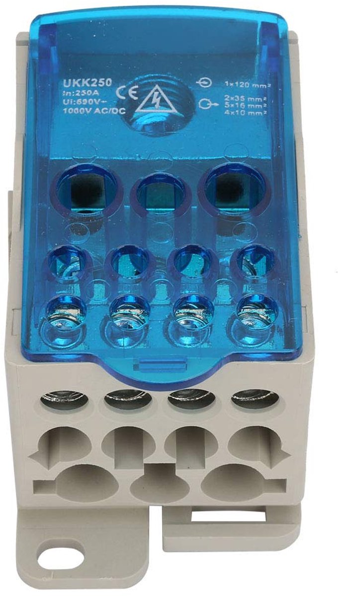 SnelShoppen - UKK-250A DIN Rail Aansluitblok Distributiekast, Universele Voedingsaansluitbox, Hoogwaardige PA Nylon, Metalen Behuizing, Ruimtebesparen