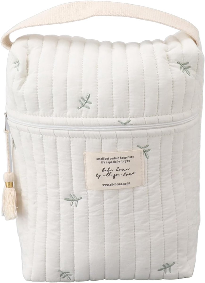 SnelShoppen - Baby Flesdrager Tas, Verschoon Tas, Draagbare Fles Tas met Borduurpatroon, Vouwbare Tas voor Babyflessen, Vochtige Doekjes, Luiers, Frui