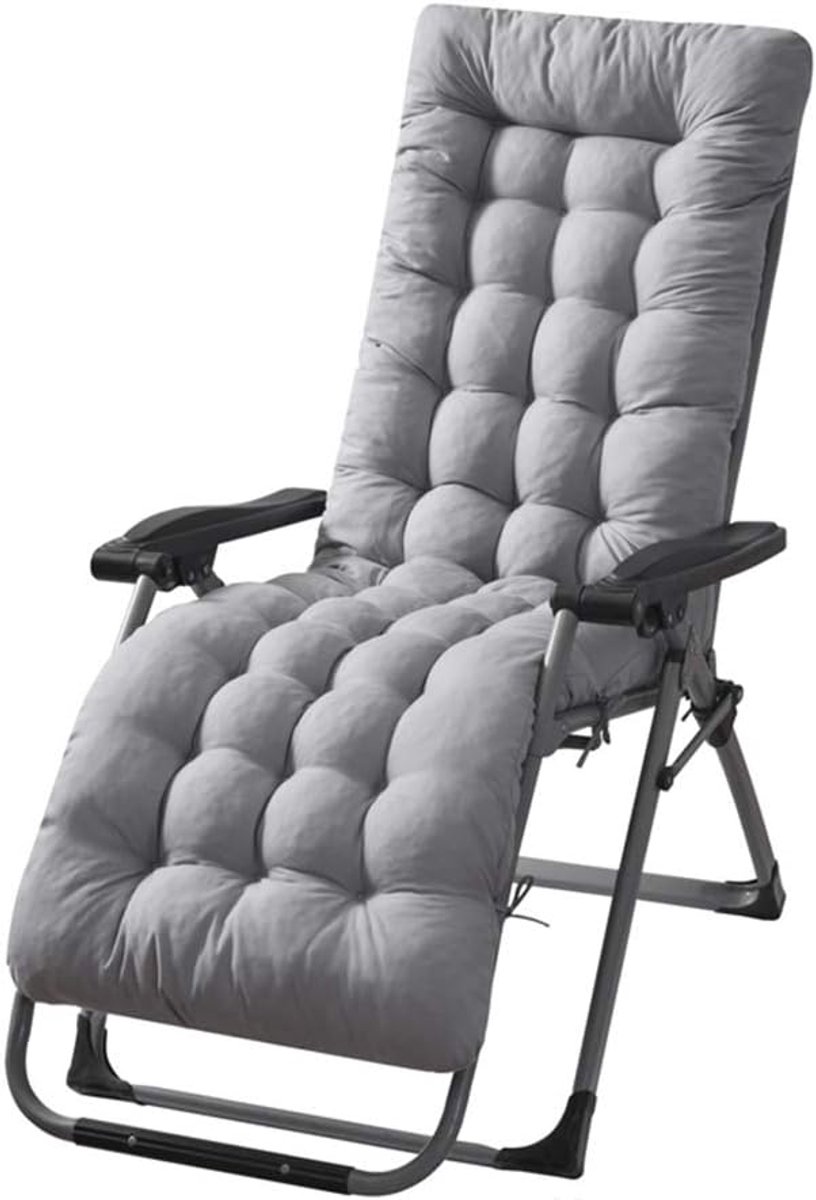 SnelShoppen - Tuin Lounge Stoel Kussen met Antislip Cover en Bevestigingsriemen - Chaise Longue Kussen - Grijs - Perfect voor Tuin, Balkon en Camping