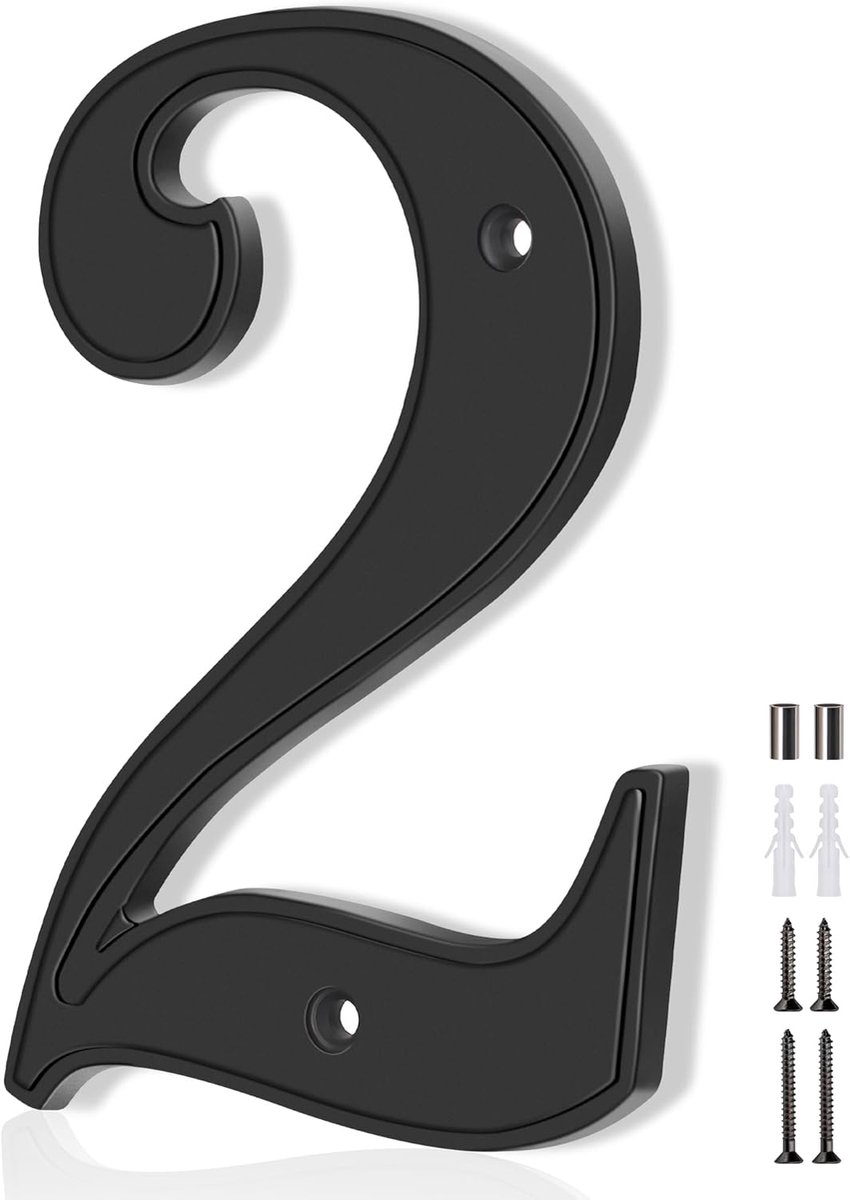 SnelShoppen - Huisnummers 2 - Grote Moderne Huisnummers voor Buiten - Zwarte Metalen Adresnummers 5 Inch - Duurzaam en Corrosiebestendig - Voor Brieve