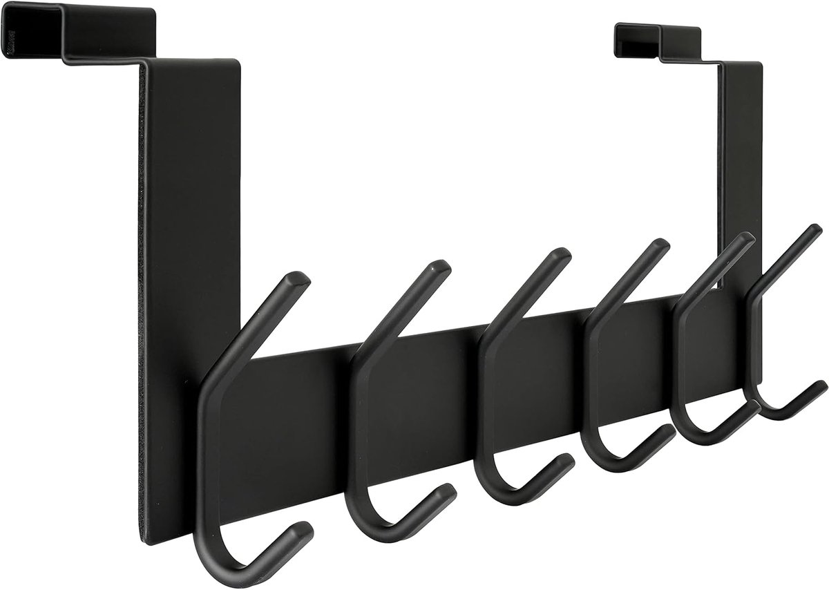 SnelShoppen - RVS Deur Jassenhaak Met 6 Haken Zwart - Handige Deurhaken Voor Jassen, Tassen, Handdoeken - Beschermt Deur - Ideaal Voor Woonkamer, Hal,
