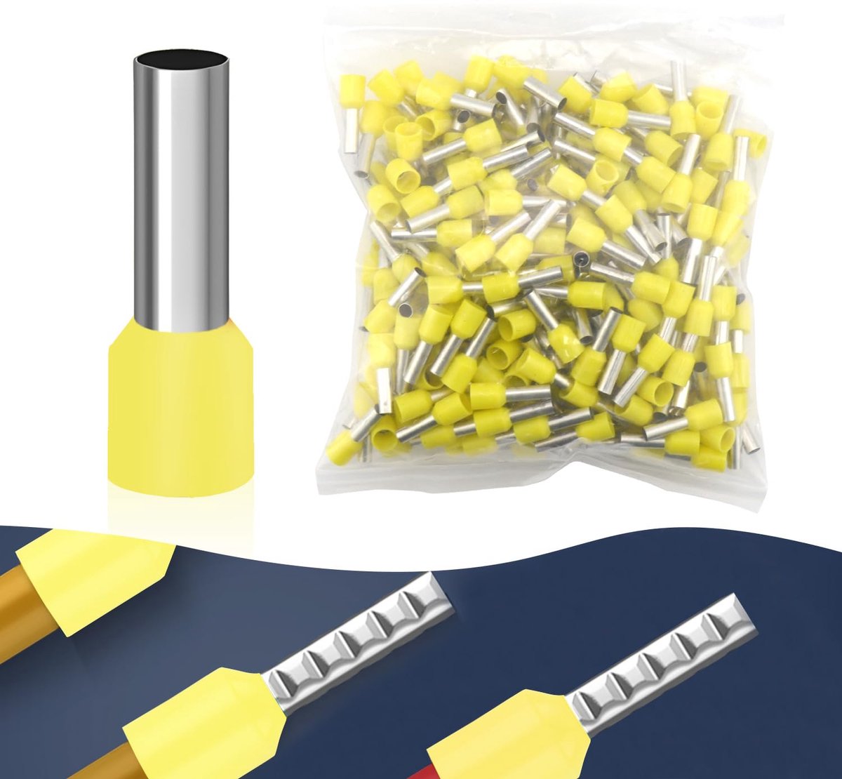 SnelShoppen - 300 Stuks Ferrules 6mm² Geïsoleerd Geel - 12mm Lengte - Veilig Elektrisch Verbinden voor Huishoudelijke Apparaten, Tuinmachines, Voertui