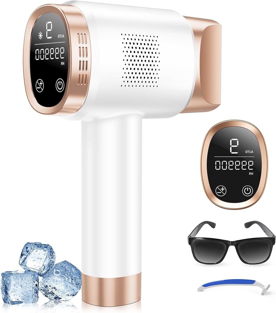Ontharingsapparaat - IPL apparaat - Huidverzorging - 8°C ijskoelsysteem - 999.900 Pulsen - Goud