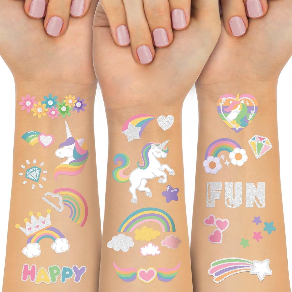 Waterproof tijdelijke tattoos - 118 stuks groovy nep tattoo - unicorn en regenboog thema - perfect voor kinderfeestjes - ShopVlot