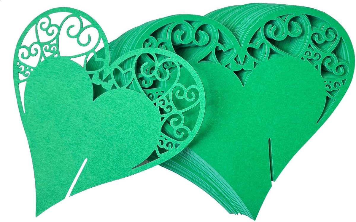 Hartvormige naambordjes 50 stuks - Groene kleur - Moeder van parel papier - Perfect voor bruiloften - ShopVlot