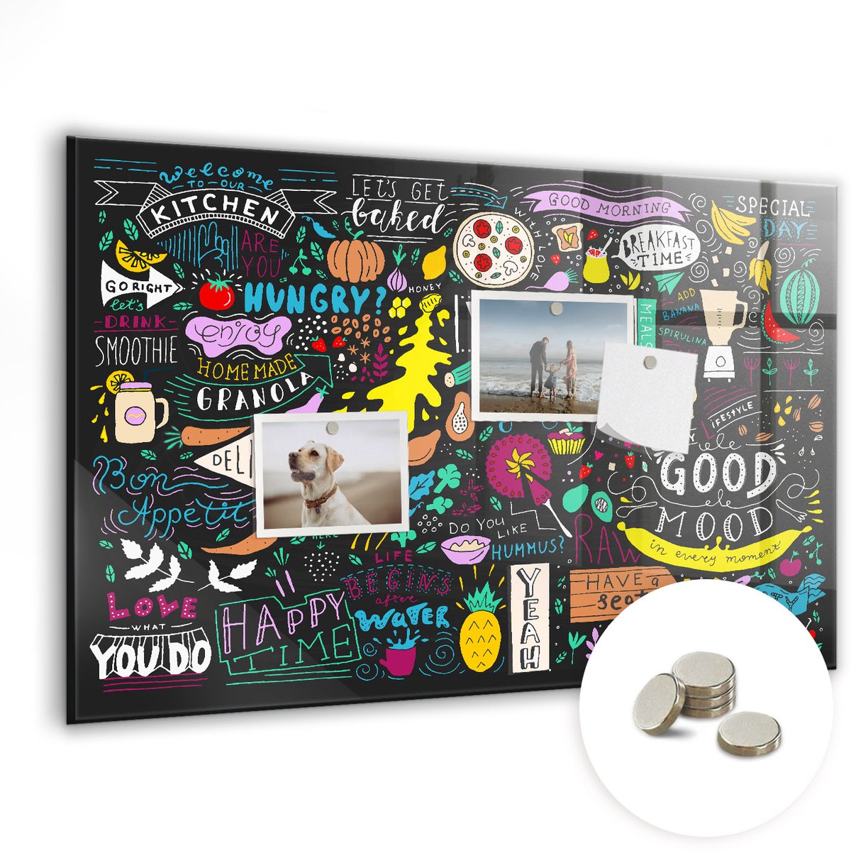 Coloray Glazen Magneetbord - Magnetisch Bord Abstracte inscripties - 60x40 cm - Veelkleurig Magneetbord - Magnetic Board - Wanddecoratie