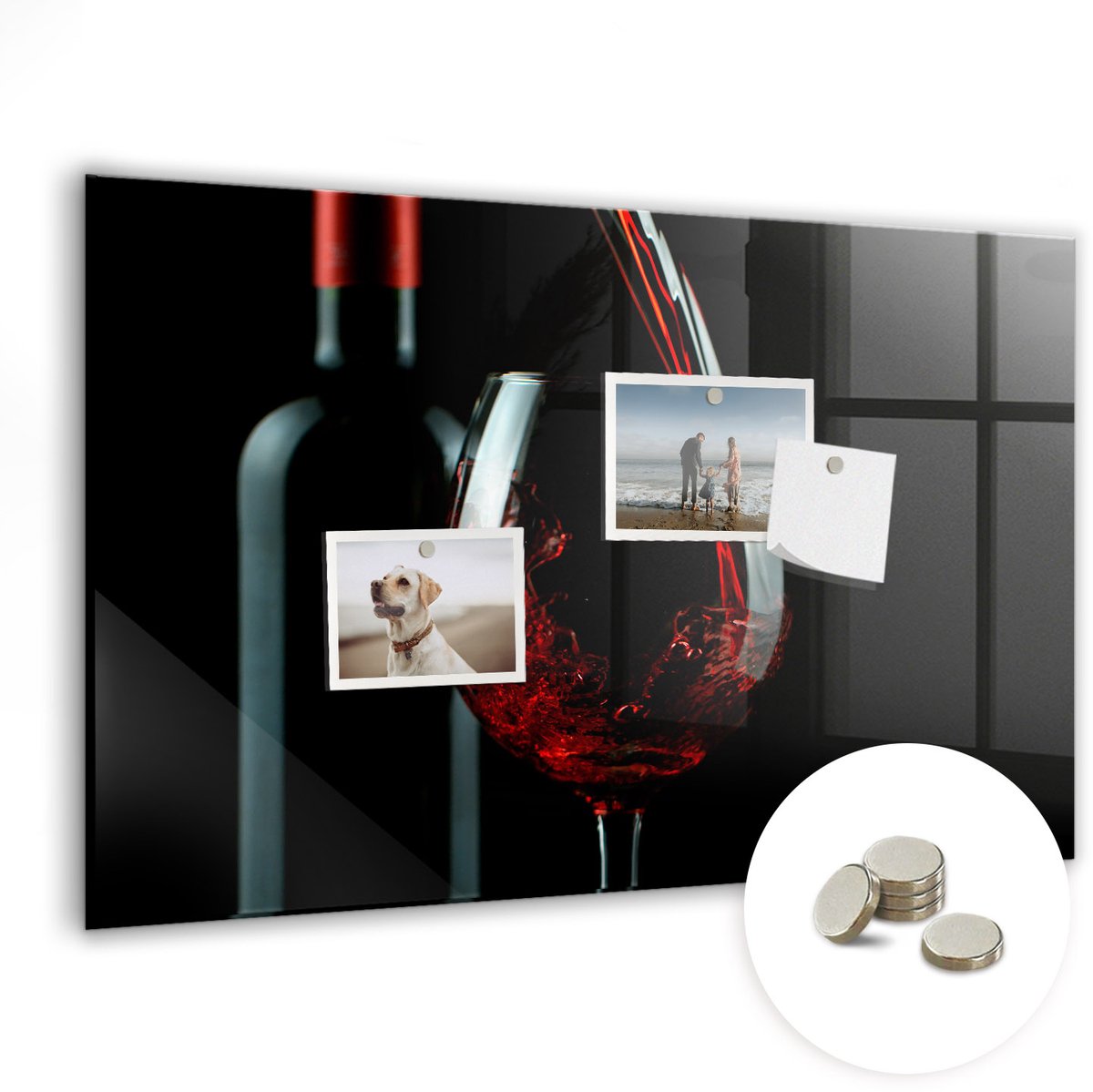Coloray Glazen Magneetbord - Magnetisch Bord Een fles wijn - 60x40 cm - Rood Magneetbord - Magnetic Board - Keuken Decoratie