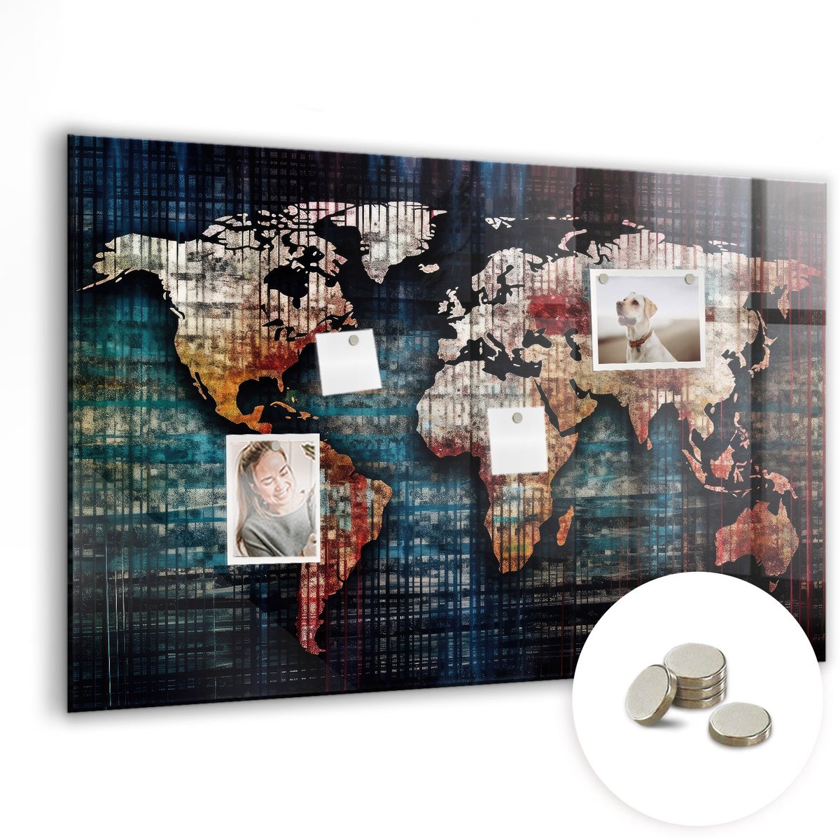Coloray Glazen Magneetbord - Magnetisch Bord Geschilderde kaart - 90x60 cm - Veelkleurig Magneetbord - Magnetic Board - Magneetbord Design