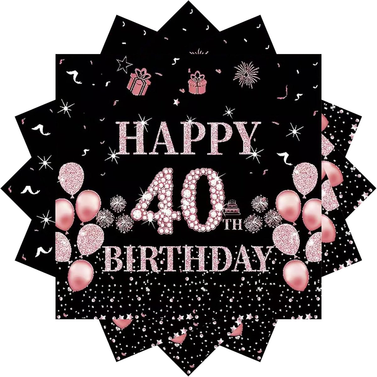 SnelShoppen - 40ste Verjaardag Servetten, 20 Stuks Papieren Servetten 33x33cm, Zwart Roze Goud, Tafeldecoratie voor Feest, Gelukkige 40ste Verjaardag