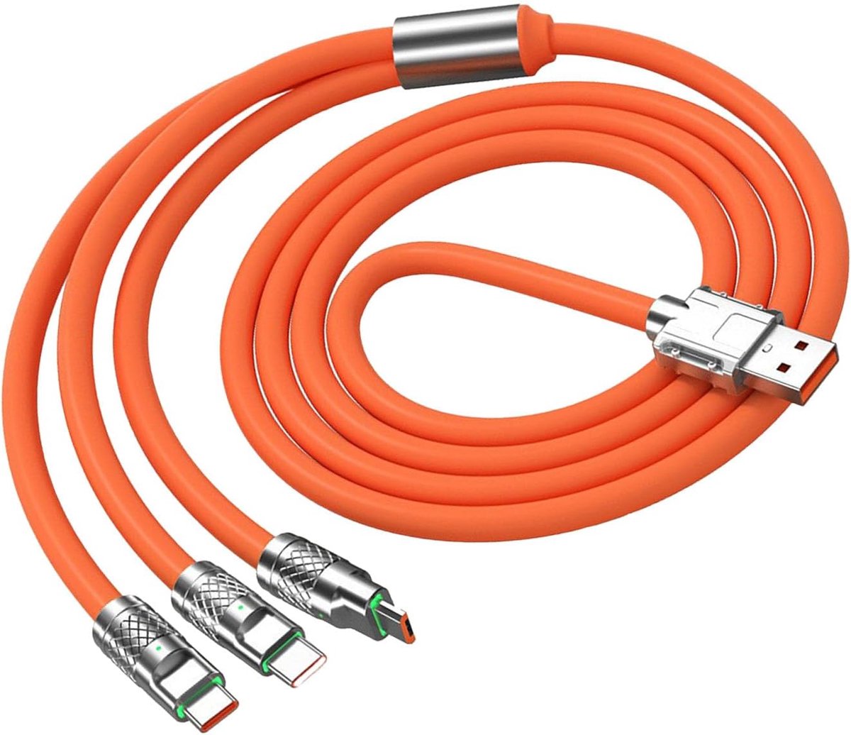 SnelShoppen - Snel Opladen Kabel 3-in-1 120W 3,94ft Oplaadkabel voor iOS Android USB C Mobiele Telefoon Tablet Smartwatches Oranje