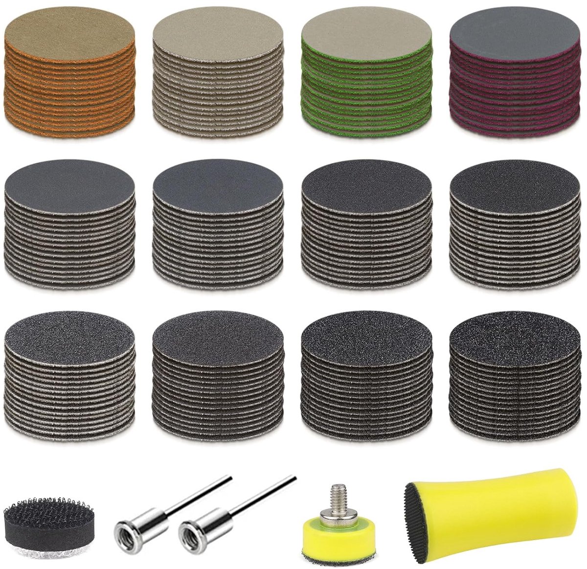 SnelShoppen - Schuurpapier Set Rond 25 mm met 1/8 Inch Schacht, Diverse Korrelgroottes 60-10000 - Perfect voor Hout, Metaal, Spiegels, Sieraden, Polij