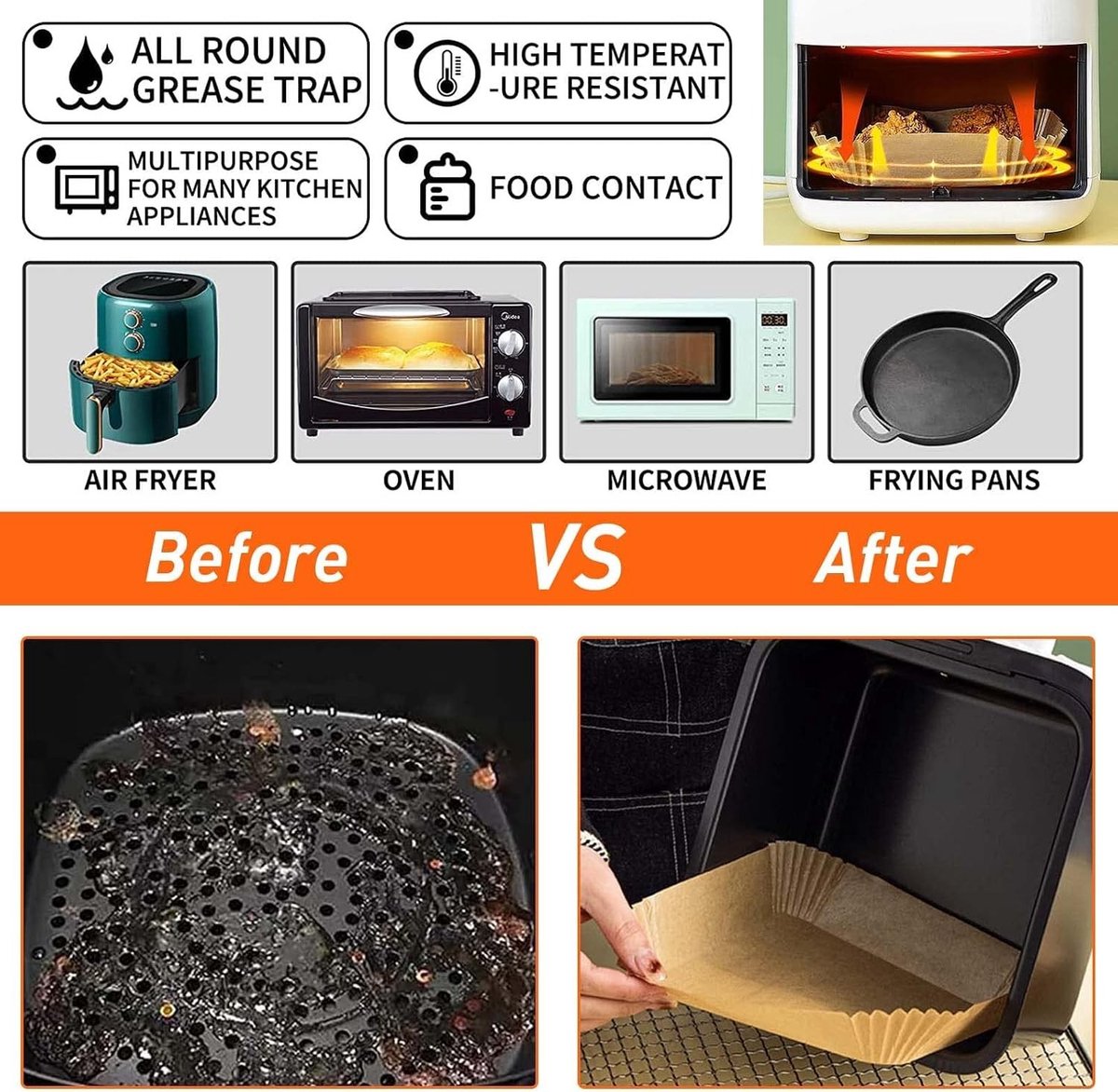 Bakpapier voor Heteluchtfriteuse - Wit - 20 cm - Wegwerp Perkamentpapier - Voor Airfryer en Magnetron