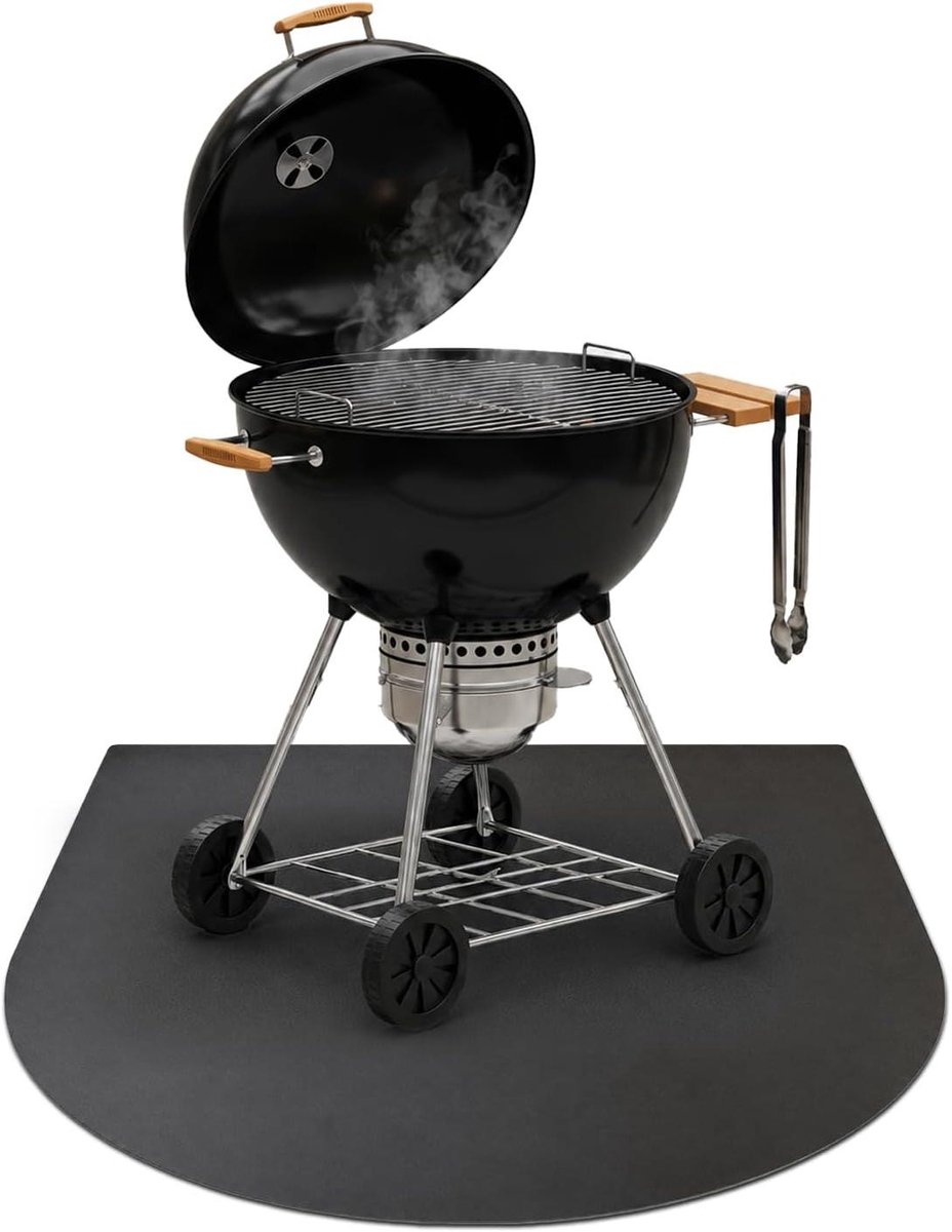 BBQ Bodemplaat - Vloerplaat Grill - Terras Beschermen - Vonkenvangend Staal - 80x90 cm - Mat Zwart