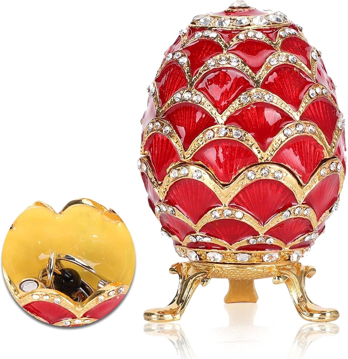 SnelShoppen - Gouden Emaillen Sieraden Doosje met Strass, Hinged Mini Juweel Organizer voor Ringen, Oorbellen en Kettingen, 2.2x3.5 inch, Unieke Decor