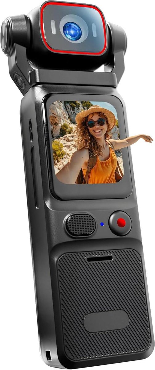 4K Mini Camera - Draagbare Videocamera - Vloggen En Outdoor - 6-Assige Stabilisatie - 168 Inch Touchscreen - Zwart