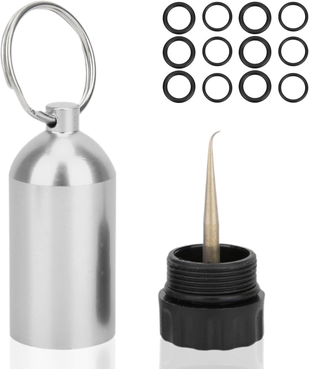 SnelShoppen - Mini Duiktank Sleutelhanger, Duikcilinder Ventiel met 12 O-ringen, Aluminium Legering, Compact en Draagbaar, Zilver voor Duiken en Avont