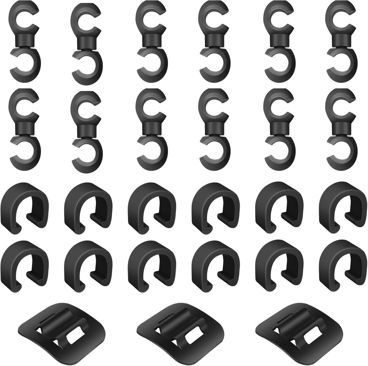 SnelShoppen - 27-delige Fiets Kabel Clips Set voor Rem en Versnelling, Inclusief 12 C Klemmen, 12 Draaibare S-Haak Klemmen en 3 Aluminium Zelfklevende