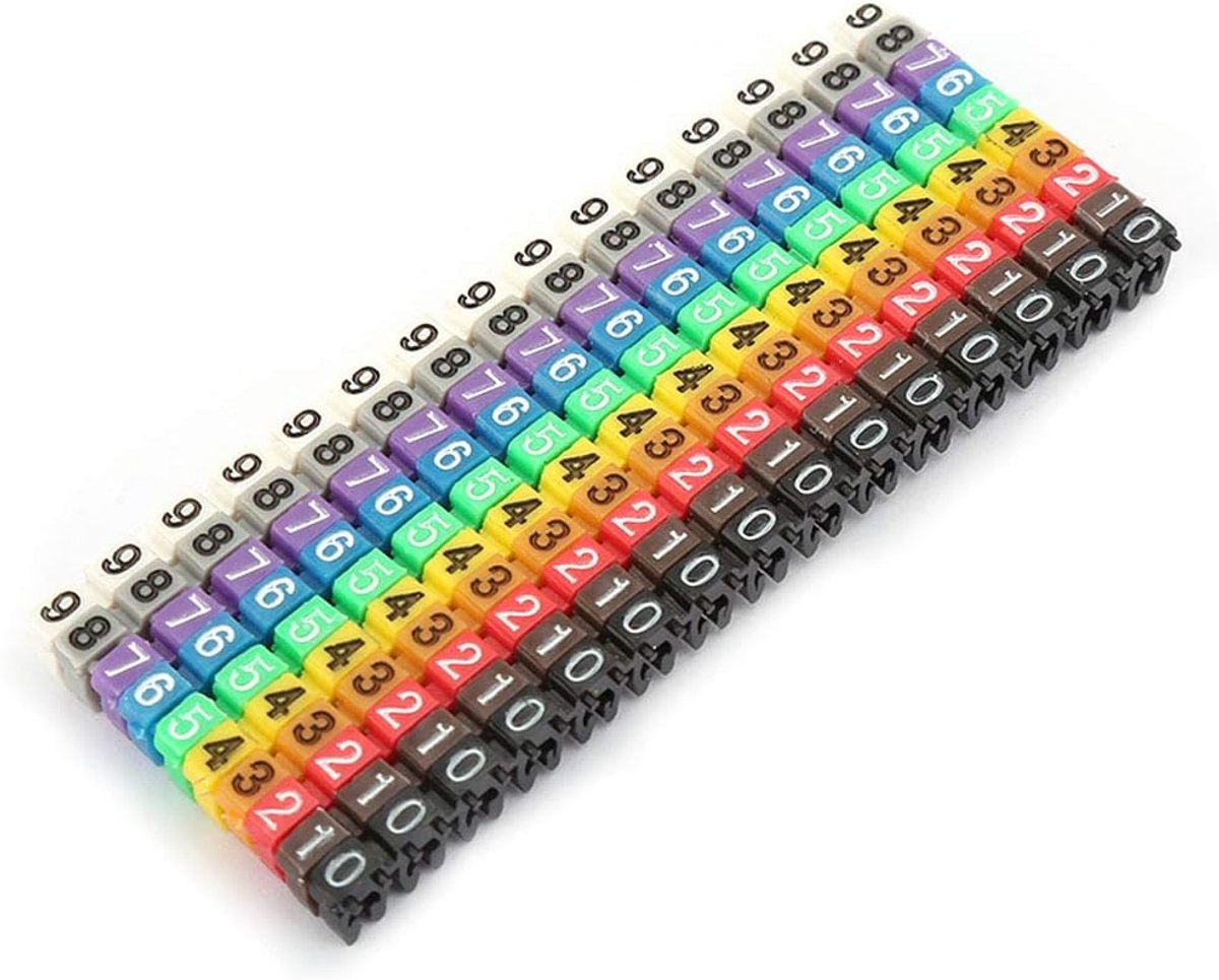 SnelShoppen - Wire Number Tag 0-9 Coded Clip On Plastic Kabel Identificatie Set 100 Stuks voor 2.5mm² Draad, Geschikt voor AWG11, Kleurcode Kabels, Vo