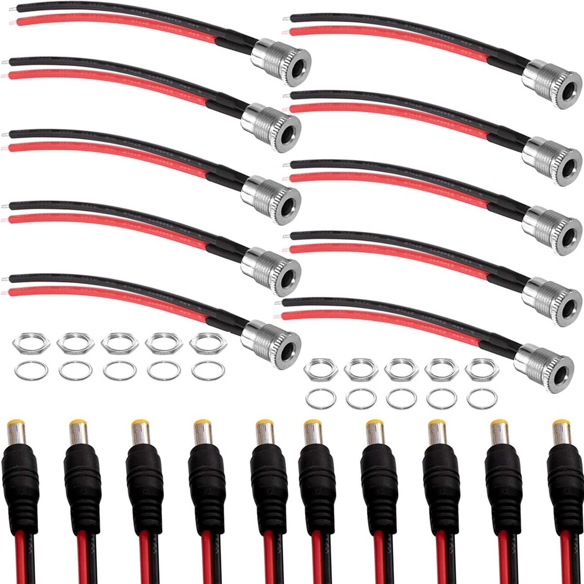 DC Mount Adapter Set 18AWG 12V 5A - 5.5 x 2.1mm - met kabel - ideaal voor audio/video toepassingen - ShopVlot