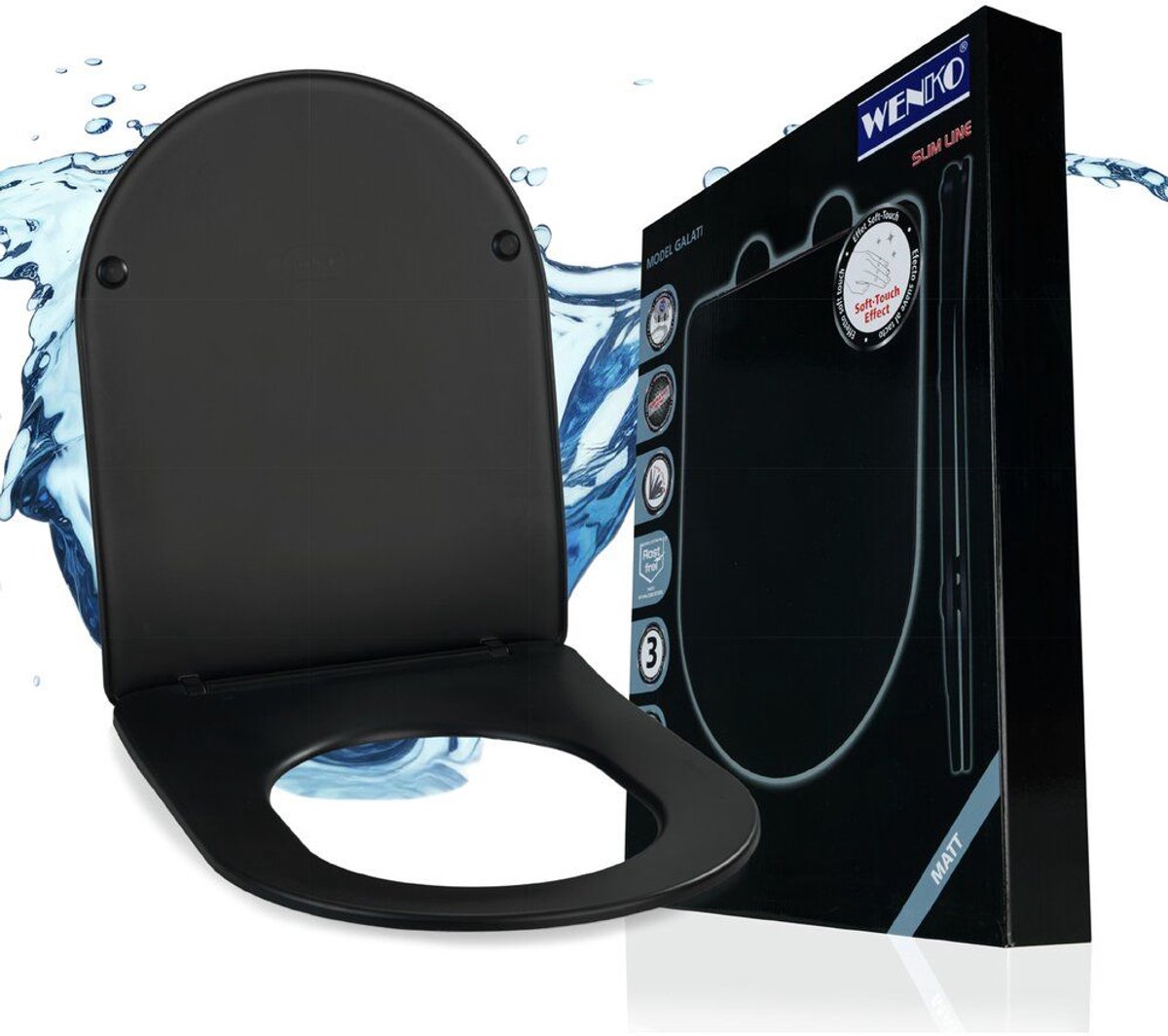 WENKO WC bril Galati - mat zwart MDF - Soft Close - RVS scharnieren - Toiletbril - Toiletzitting - WC Bril zwart mat