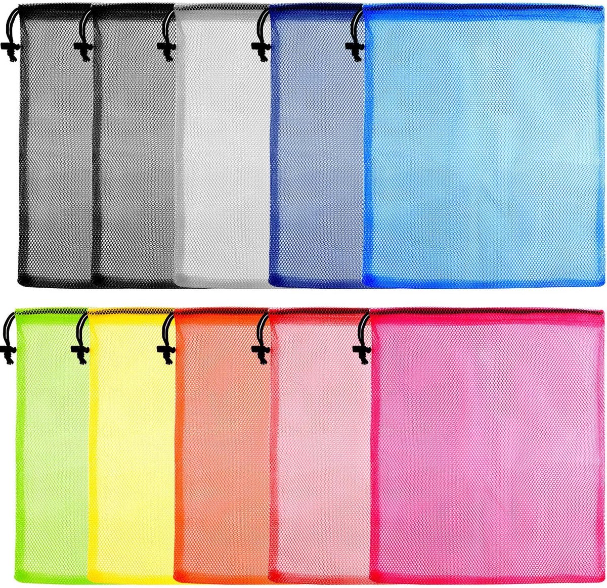 Waszakken 10 Stuks - Kleurige Nylon Mesh Tassen - Trekkoord Sluiting - Ideaal voor Opbergen en Reizen - ShopVlot