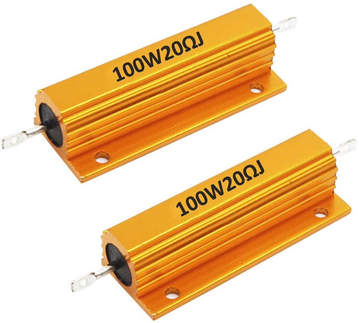 SnelShoppen - 2 x 100W 20 Ohm Aluminium Behuizing Weerstandslast Weerstandslampen voor Chassis Montage met Schroef Aansluiting