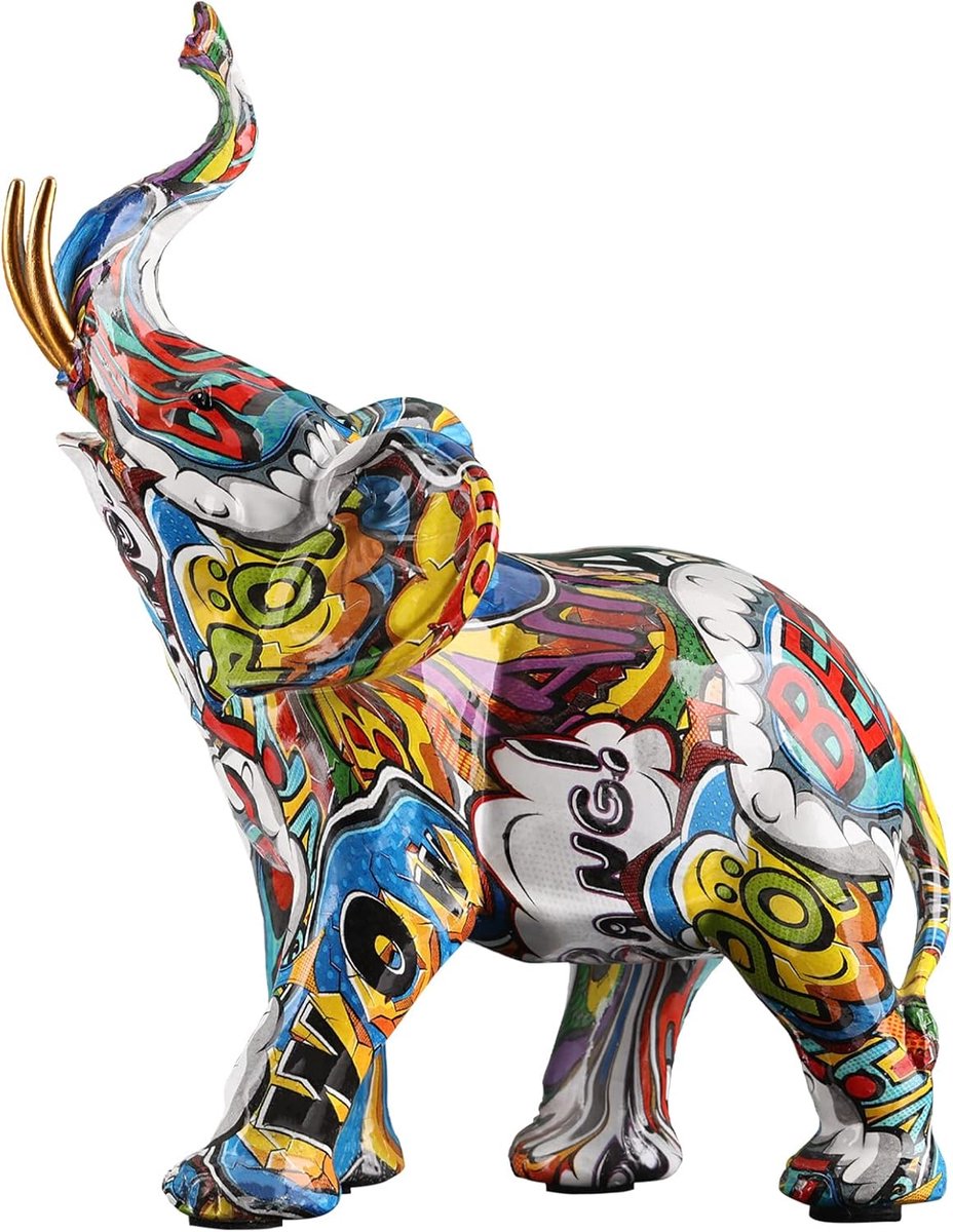 Abstract Elephant Decoration Graffiti Blue Elephant Figurines Resin Graffiti Blue Elephant Statue Home Decor Art - ShopVlot