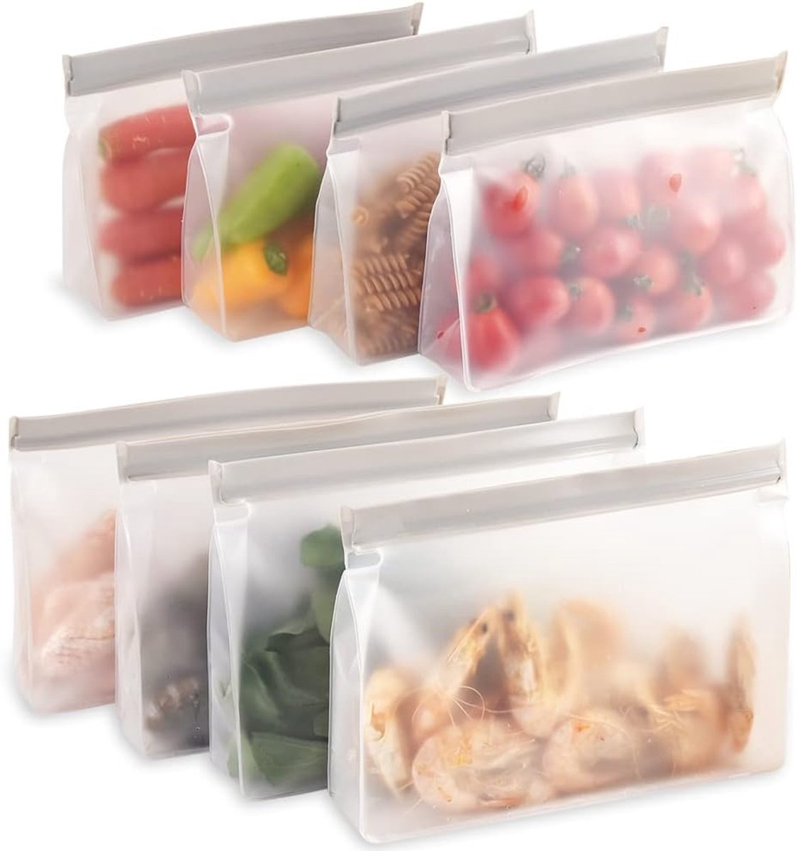 Reusable storage bags, stand-up zip pockets, reusable sandwich bags, freezer lunch bags, leak-proof, BPA-free, 4 large - ShopVlot