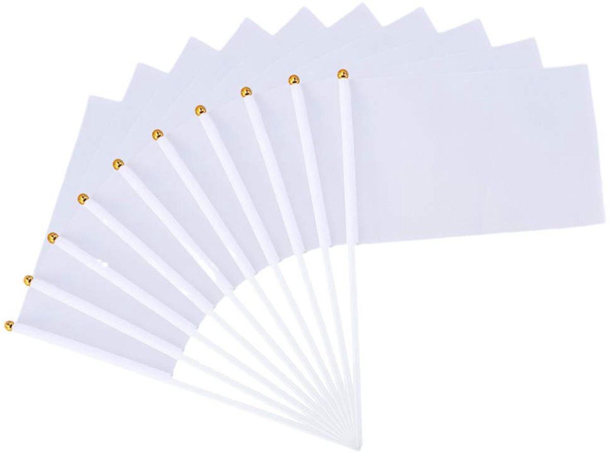 SnelShoppen - 20 Stuks Witte Handvlaggen - Draagbare Wavy Vlaggen voor Festivals, Feesten, Sportevenementen en Verjaardagen - Ideaal voor Supporters